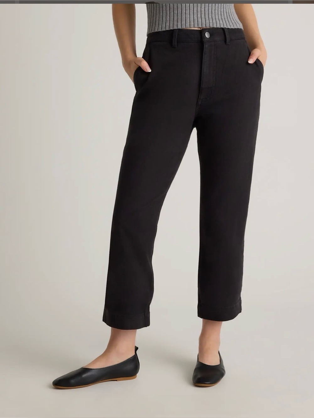 Quince Organic Stretch Cotton Twill Straight Leg Cropped Pants Black Size 10